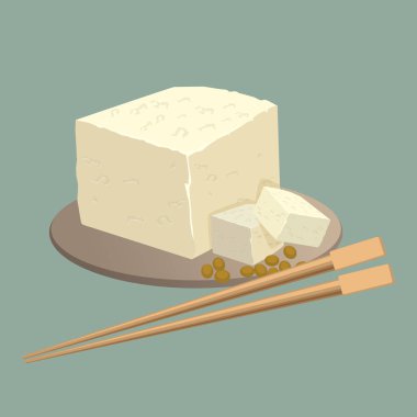 Tofu peyniri izole yemek çubukları ile plaka üzerinde. Sağlıklı Çin yemeği