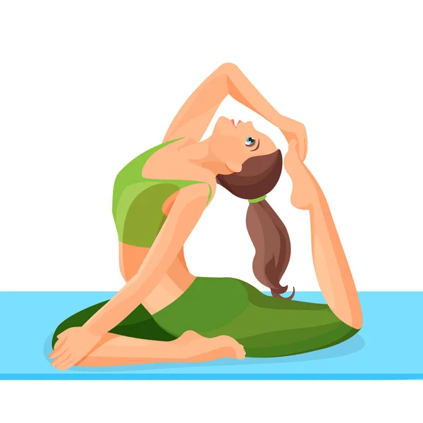 Osoba płci żeńskiej, robi joga asana spokojne ćwiczenia Eka Pada Rajakapotasana — Wektor stockowy