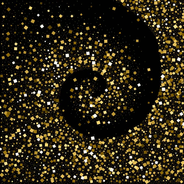 Brillo confeti dorado sobre fondo negro — Vector de stock
