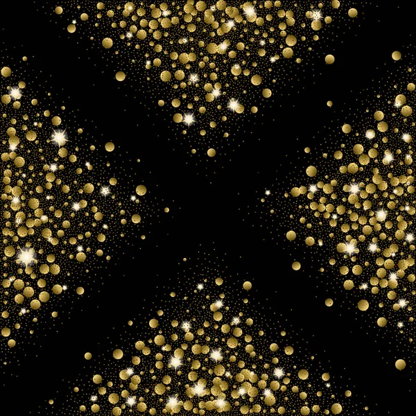 Paillettes de confettis d'or sur fond noir — Image vectorielle