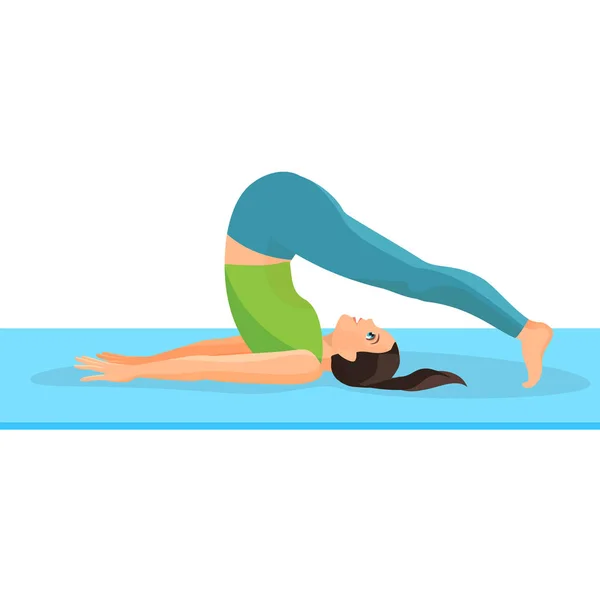 Yoga asana pose van meisje liggend op de rug en het nemen van haar benen boven hoofd — Stockvector