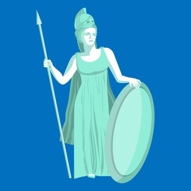 Athena veya Athene Mermer heykel mavi zemin üzerine. Pallas Tanrıça