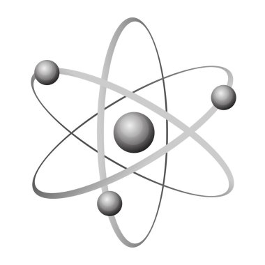 Atom görsel yapı gri simgesi üzerinde beyaz izole daireler ile