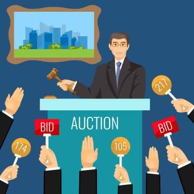 Özel stand arkasında tahta tokmak holding adam açık artırma işlemi