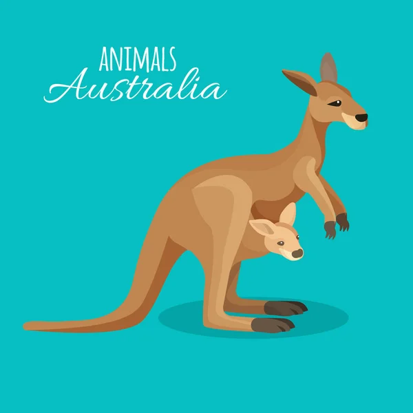 Austrastralia kangaroo животное мать с ребенком в кармане на синий — стоковый вектор