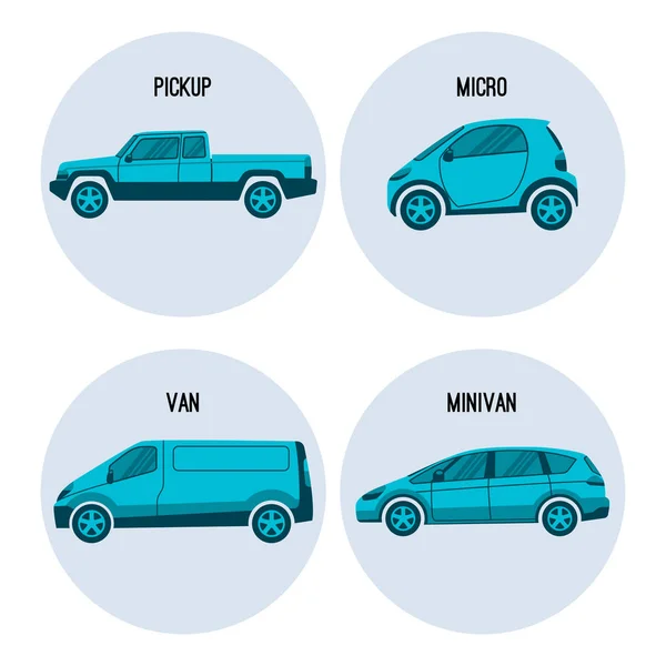 Пикап, микрокар, микрокар, минивэн многоцелевой автомобильный вектор — стоковый вектор