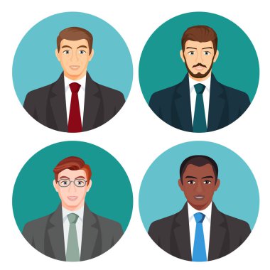 Beyaz sette işadamı avatar dört resimleri vektör.