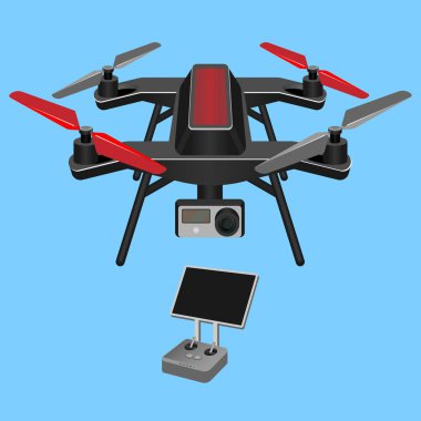 Multirotor koyu kırmızı helikopter kaldırdı ve propelle vektör çizimi