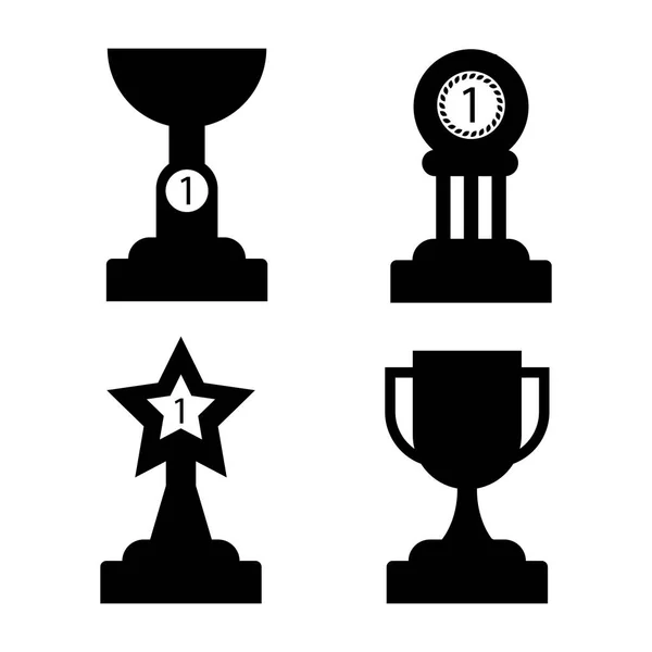 Trophy golden awards collection of four cups on white. — Stock Vector