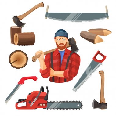 Realistic vector illustration of carpentry items for sawing wood clipart
