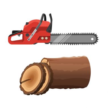 Savaşçı gördüm ve izole üzerinde beyaz arka plan stump. Gaz chainsaw
