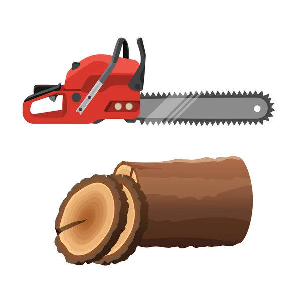 Savaşçı gördüm ve izole üzerinde beyaz arka plan stump. Gaz chainsaw — Stok Vektör