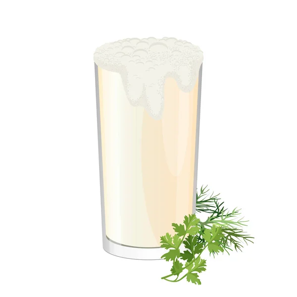 Glas ayran med dill och persilja örter isolerad på vit. — Stock vektor