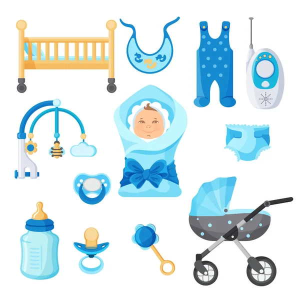 Baby boy elementi di design collezione vettoriale su bianco — Vettoriale Stock