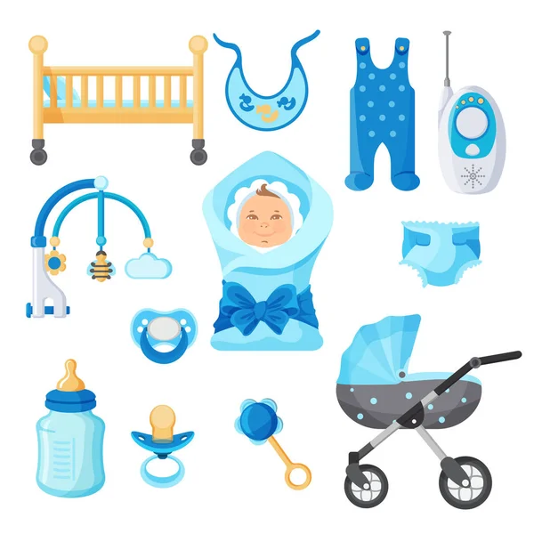 Baby boy látványelemek vektoros gyűjtemény, fehér — Stock Vector