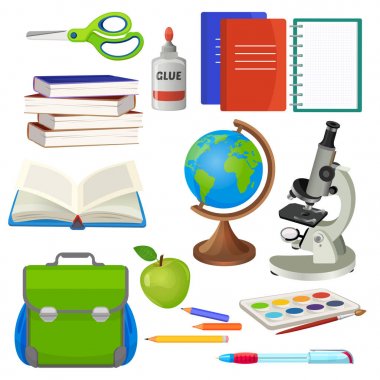 Vektör toplama beyaz üzerinde çalışmak için gerekli şey okul.