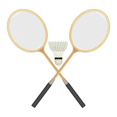 İki çapraz badminton raket ve siyah bir çizgi ile beyaz raketle.