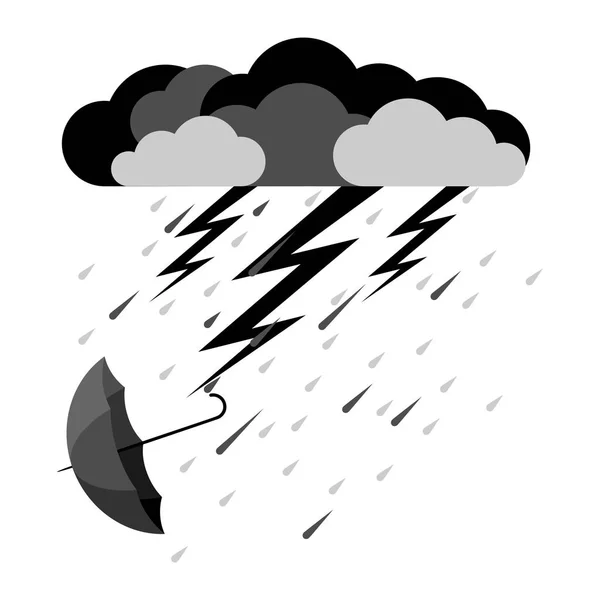 雷と重い雨、雲から落下傘 — ストックベクタ