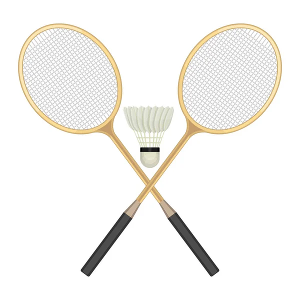 Deux raquettes de badminton croisées et un volant blanc avec ligne noire . — Image vectorielle
