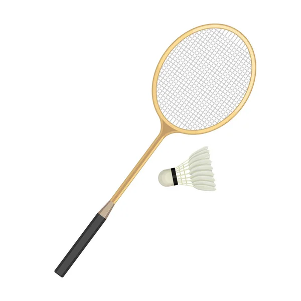 Badminton raquete e branco shuttlecock com linha preta . — Vetor de Stock