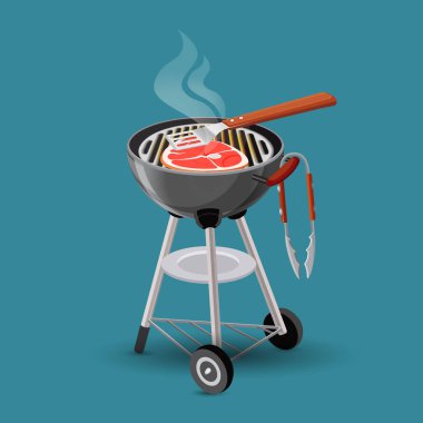İzole karikatür tarzı Barbekü Izgara simgesine kızarmış et