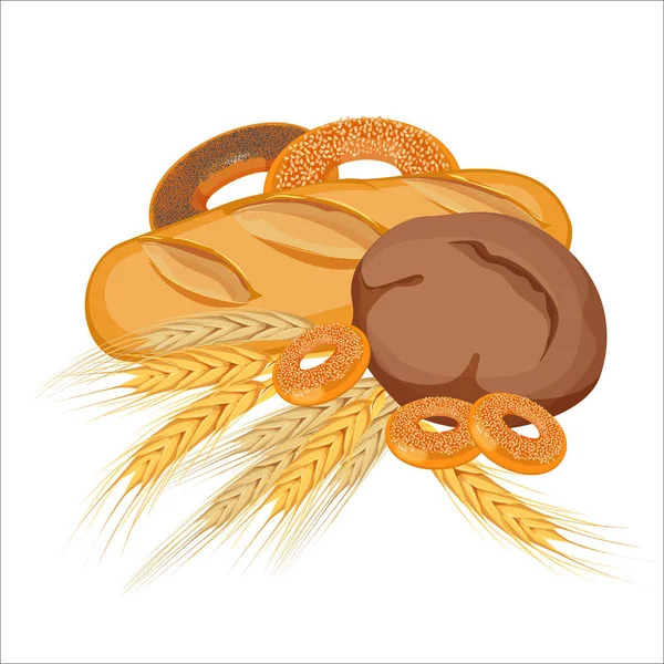 Комплект хлебобулочных изделий с золотой пшеницей и желтым ржаным хлебом — стоковый вектор
