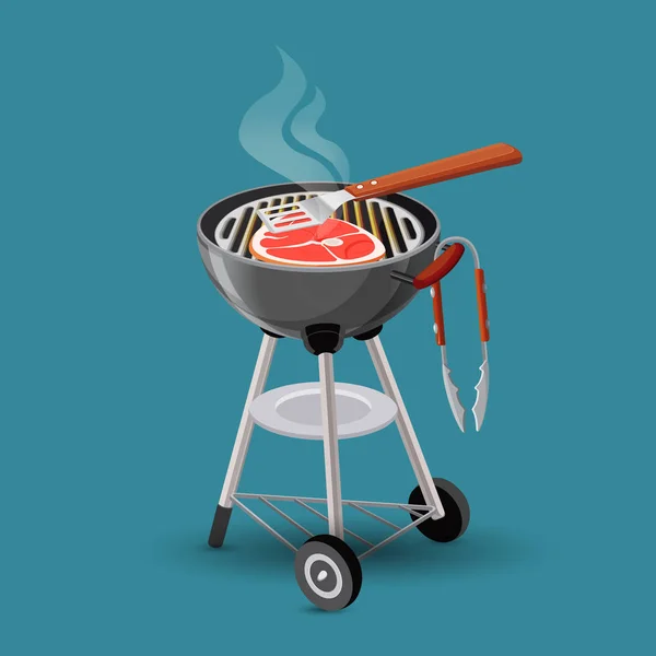 Viande frite sur barbecue icône de grill dans le style de dessin animé isolé — Image vectorielle