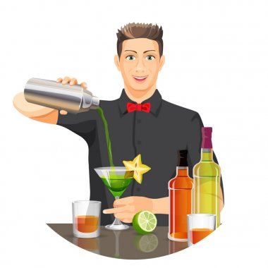 Erkek barmen kokteyl vektör düz gerçekçi resim yapma