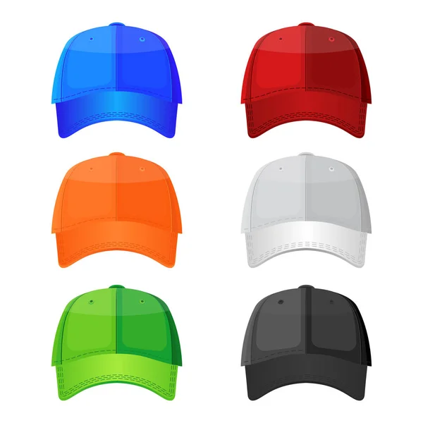 Gorras de béisbol coloridas aisladas sobre fondo blanco. Cabeza deportiva con estilo — Vector de stock