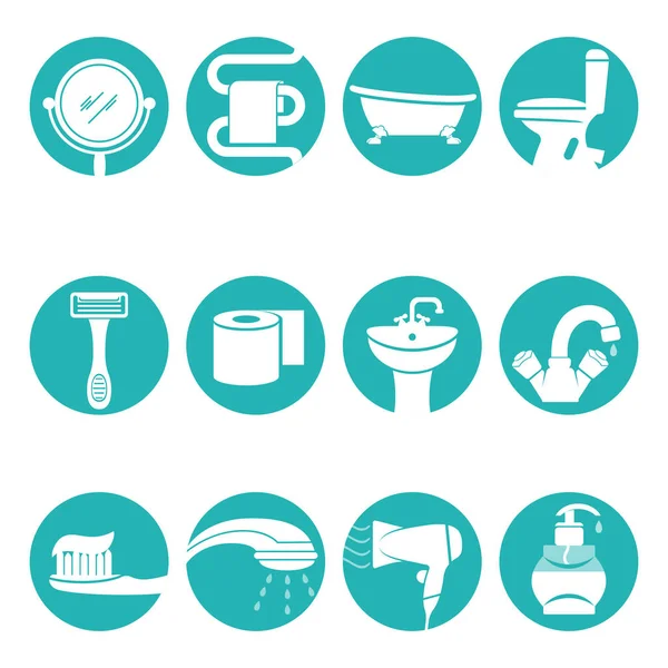 Απαραίτητα στοιχεία μπάνιο σε στρογγυλό λογότυπο σημάδια διάνυσμα αφίσα — Διανυσματικό Αρχείο