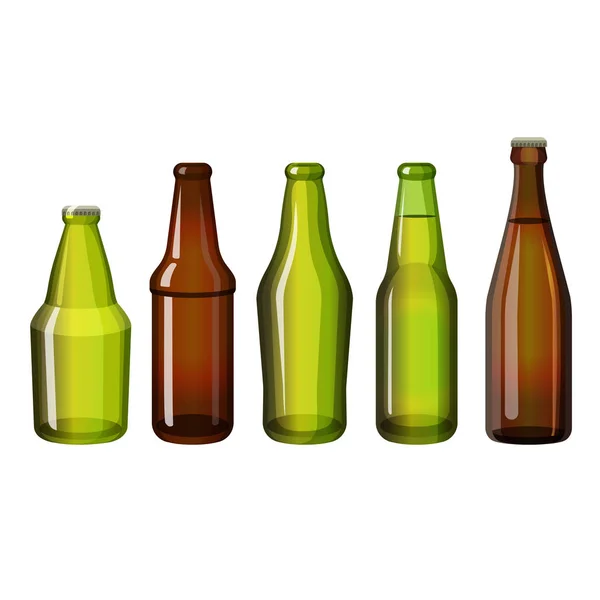 Realistické hnědé a zelené láhve různých tvar vektorové ilustrace — Stockový vektor