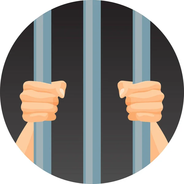 Human hands behind bars in round circle isolated on white — Stock Vector