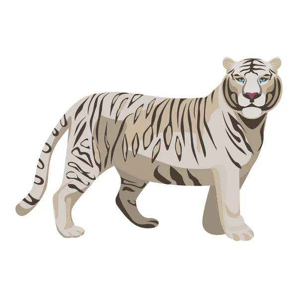 Tigre blanco o blanqueado aislado en blanco. Depredador animal raro — Vector de stock