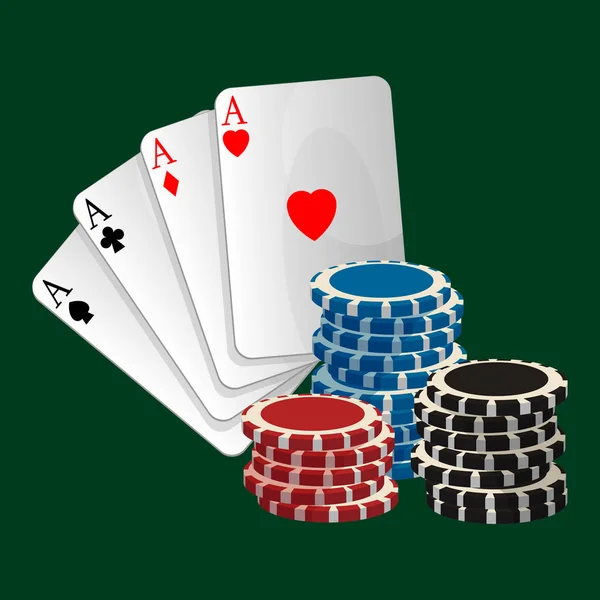 As cartes à jouer avec des symboles et des jetons de jeu isolés — Image vectorielle