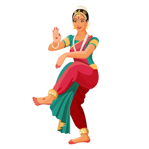 Bharatanatyam of Bharathanatiyam vrouw danser vector ilustration geïsoleerd — Stockvector