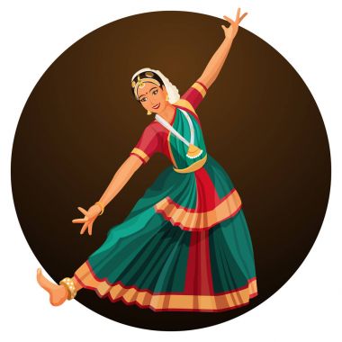 Kız Hintçe aksesuarları ile gerçekleştirdiği dans solo. Bharatanatyam kadın