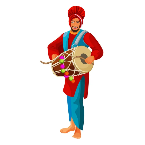 Пенджабский бхангра барабанщик на национальной векторной иллюстрации тканей — стоковый вектор