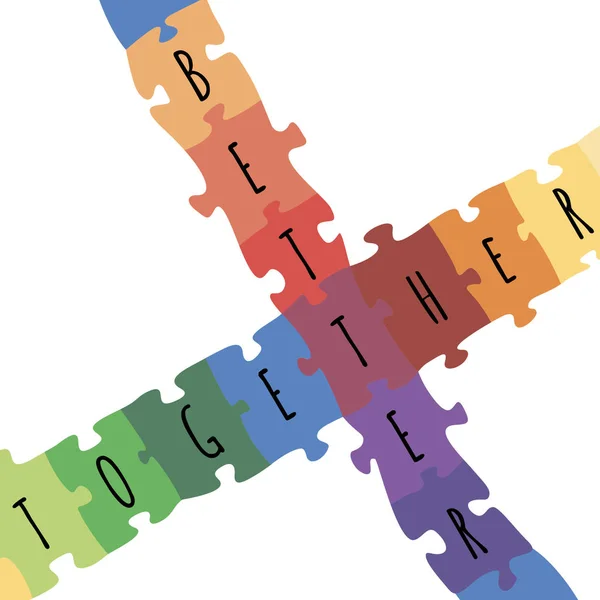 Besser zusammen Logo-Design aus Puzzle-Vektor bunte Illustration — Stockvektor