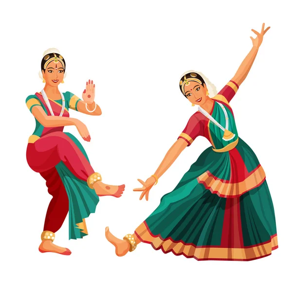 Tancerz Kobieta w krajowych tkaniny indyjski taniec Bharatanatyam folk dance — Wektor stockowy