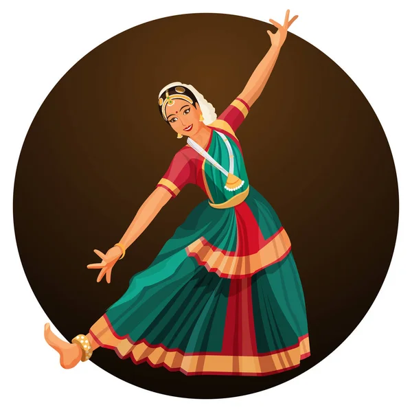 Solo dans uitgevoerd door meisje met hindi accessoires. Bharatanatyam vrouw — Stockvector