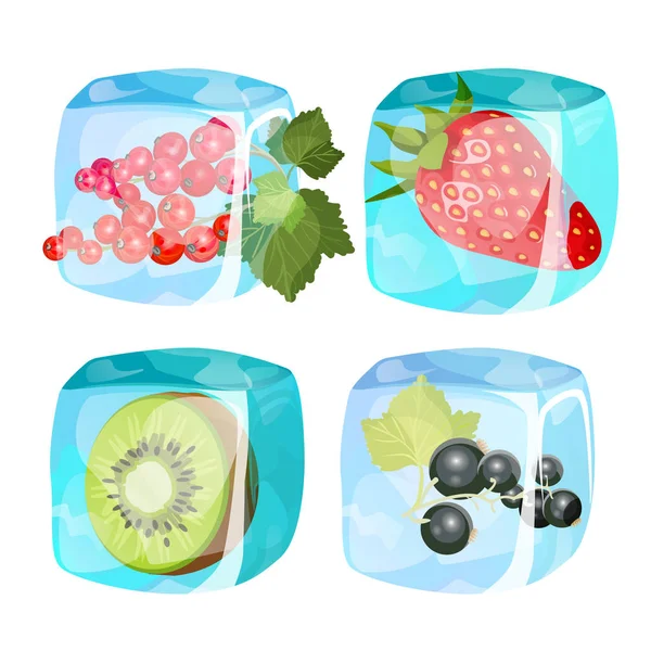 Čerstvé jahody, zdravé mango, černý a červený rybíz, organické carambole, — Stockový vektor