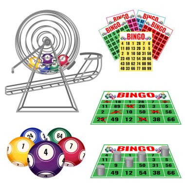 Piyango makine topları içinde bingo kartları ve topları, Bilet ile