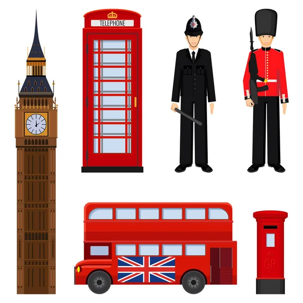 Tradițional Londra vizitare a obiectivelor turistice set ilustrație vectorială izolat pe alb . — Vector de stoc