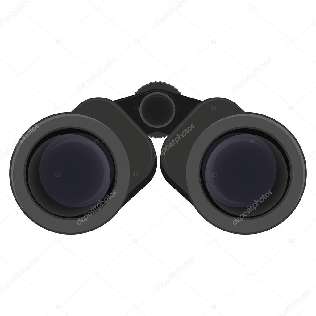 Black binoculars vector illustration isolated on white.