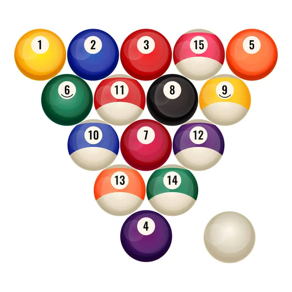 Pool billiard balls in starting position vector illustration isolated on white. — Stock Vector