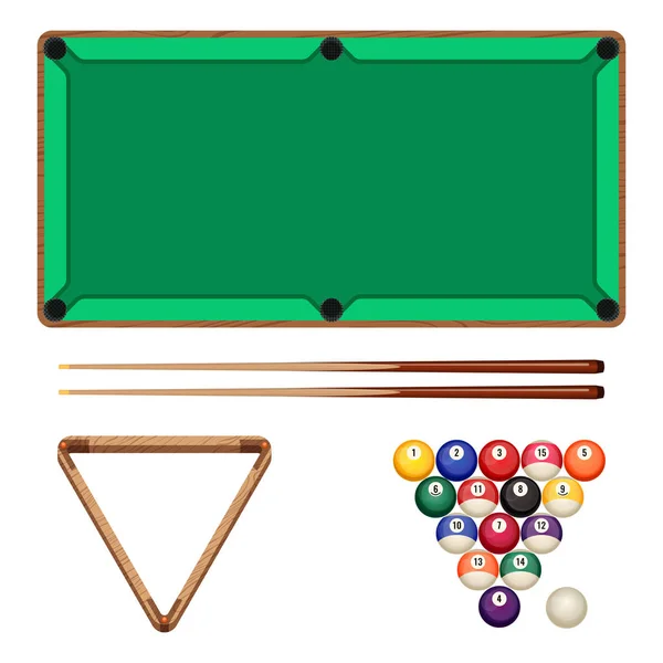 Snooker és biliárd játék elemek elszigetelt fehér. Biliárd asztal — Stock Vector