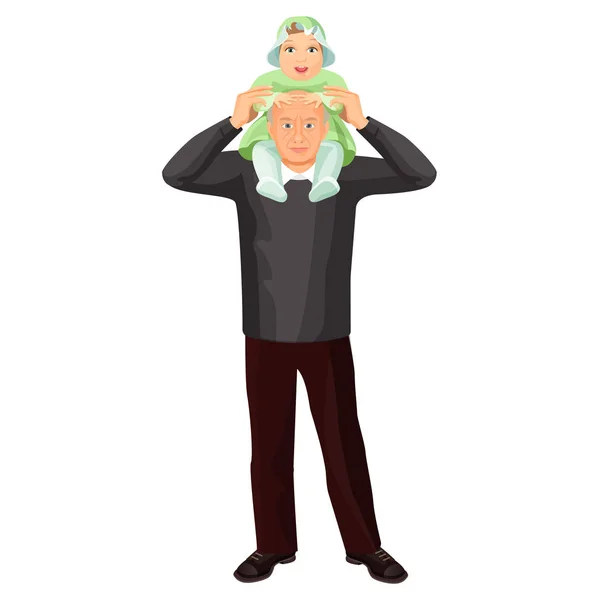 Grand-père avec petite fille sur les épaules illustration vectorielle isolé — Image vectorielle