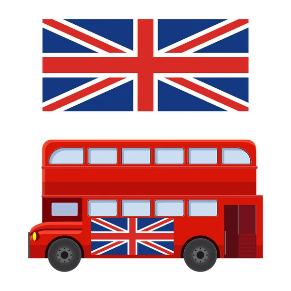 Bus de dos pisos con bandera de Gran Bretaña vector ilustración — Vector de stock