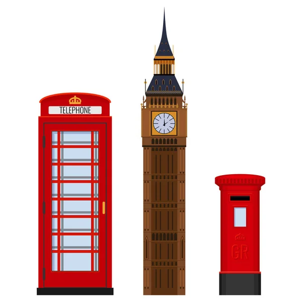 Tradițional Londra vizitare a obiectivelor turistice set ilustrație vectorială izolat pe alb . — Vector de stoc