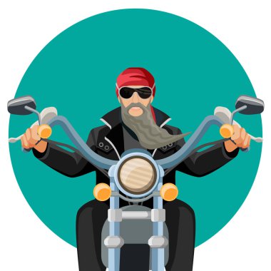 Motosiklet binme gri uzun sakal ile deri giyim eşyası motorcu